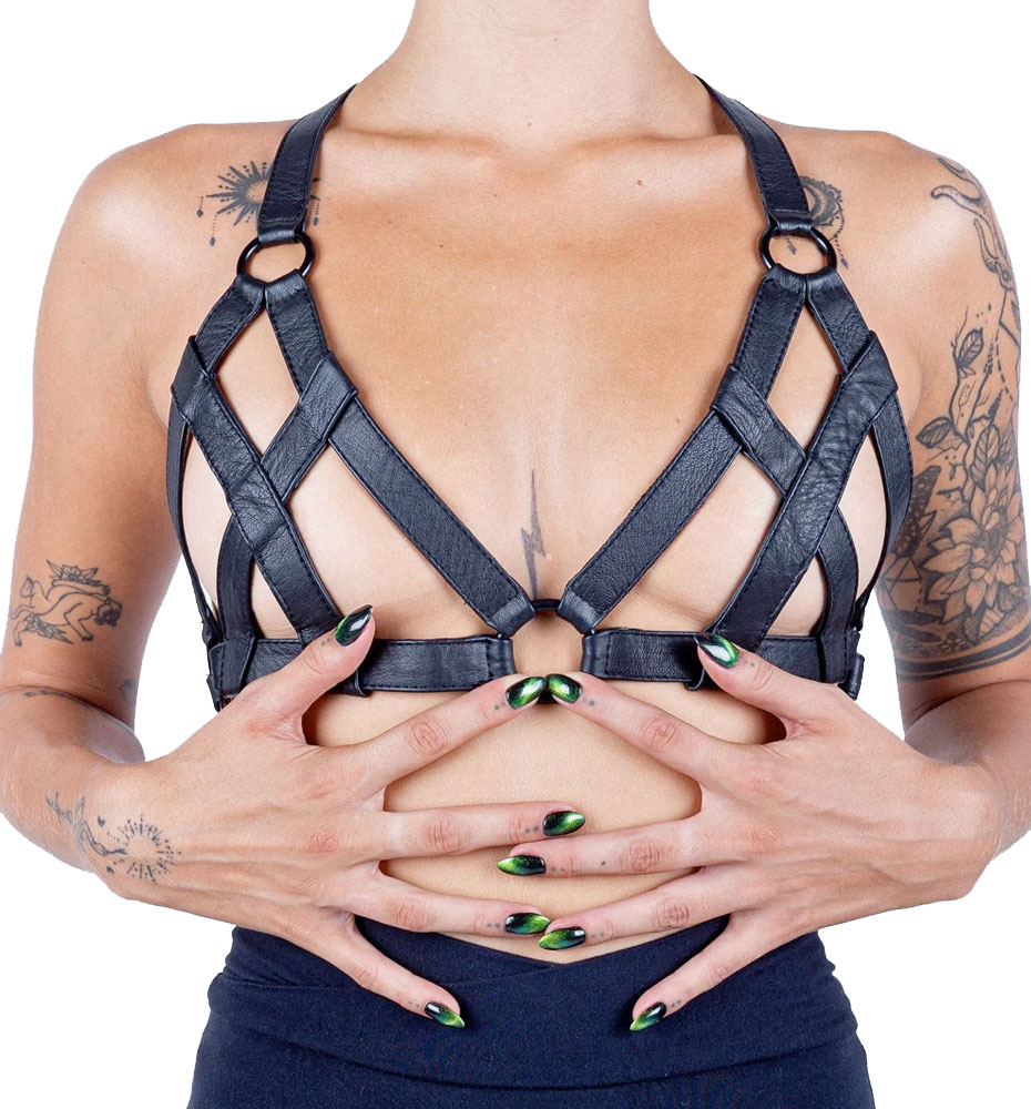 Leather Pentagram Harness Belt Body Chest Bra Waist Suspender Cage