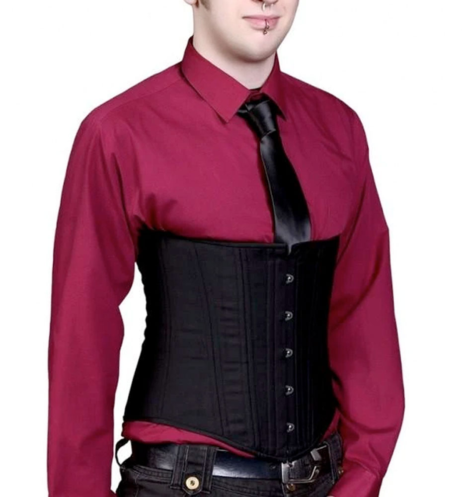 Underbust Real Leather Slimming Corset for Men Lacing Steel Boned Back  Support