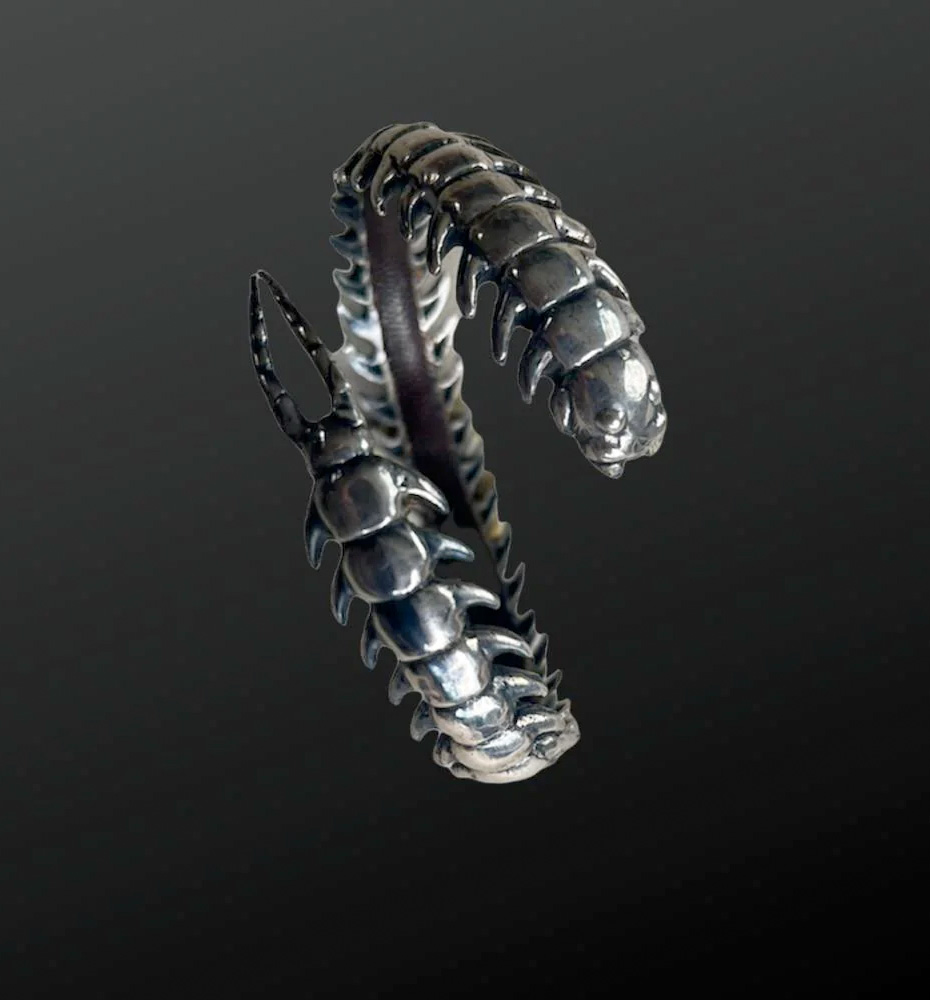 Mercurious Centipede Silver & Leather Bracelet : Delicious Boutique