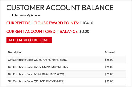 Example Account Balance page