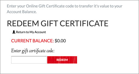 Redeem Gift Certificate Page
